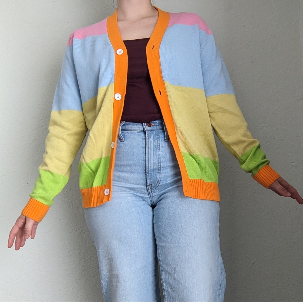 Sleepy Peach Rainbow Stripe Cardigan Small